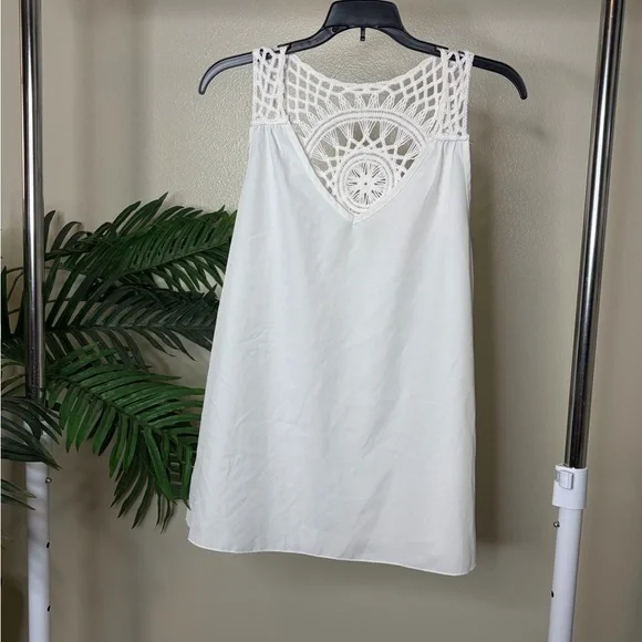 Boho White Crochet Lace Back Tank Top Flowy Sleeveless Blouse Festival Size M - Picture 3 of 7